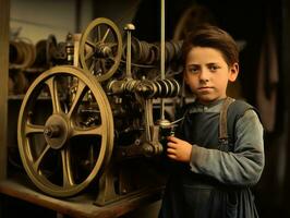 histórico de colores foto de un niños diario trabajo en el 1900 ai generativo