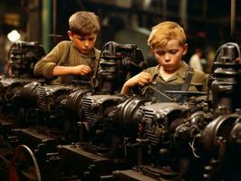 Historic colored photo of a kids daily work in the 1900s AI Generative