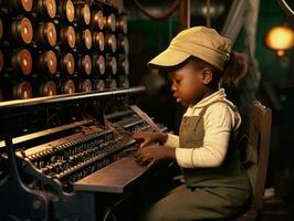 Historic colored photo of a kids daily work in the 1900s AI Generative