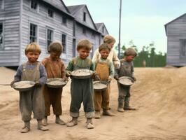 histórico de colores foto de un niños diario trabajo en el 1900 ai generativo