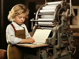 Historic colored photo of a kids daily work in the 1900s AI Generative