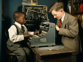 Historic colored photo of a kids daily work in the 1900s AI Generative