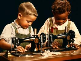 histórico de colores foto de un niños diario trabajo en el 1900 ai generativo