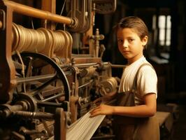 histórico de colores foto de un niños diario trabajo en el 1900 ai generativo