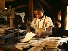 Historic colored photo of a kids daily work in the 1900s AI Generative