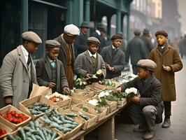 Historic colored photo of a kids daily work in the 1900s AI Generative