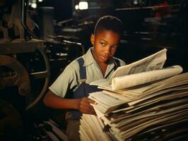 Historic colored photo of a kids daily work in the 1900s AI Generative