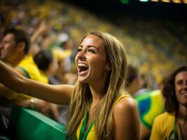 Brazilian woman celebrates his soccer teams victory AI Generative photo