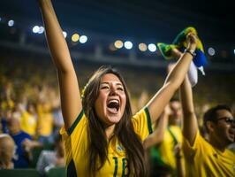 Brazilian woman celebrates his soccer teams victory AI Generative photo