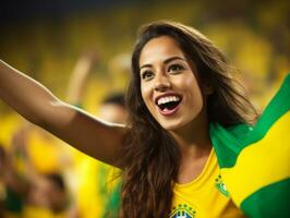 Brazilian woman celebrates his soccer teams victory AI Generative photo