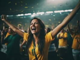 Brazilian woman celebrates his soccer teams victory AI Generative photo