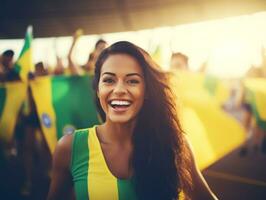 Brazilian woman celebrates his soccer teams victory AI Generative photo