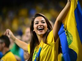 Brazilian woman celebrates his soccer teams victory AI Generative photo