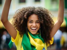 Brazilian woman celebrates his soccer teams victory AI Generative photo