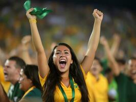 Brazilian woman celebrates his soccer teams victory AI Generative photo