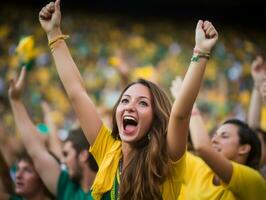 Brazilian woman celebrates his soccer teams victory AI Generative photo