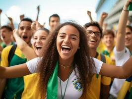 Brazilian woman celebrates his soccer teams victory AI Generative photo