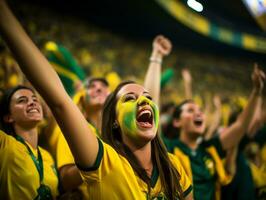 Brazilian woman celebrates his soccer teams victory AI Generative photo