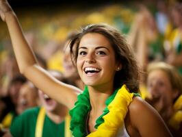 Brazilian woman celebrates his soccer teams victory AI Generative photo