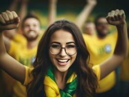 Brazilian woman celebrates his soccer teams victory AI Generative photo