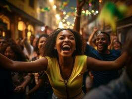 Brazilian woman celebrates his soccer teams victory AI Generative photo