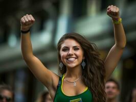 Brazilian woman celebrates his soccer teams victory AI Generative photo