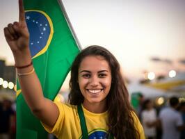 Brazilian woman celebrates his soccer teams victory AI Generative photo