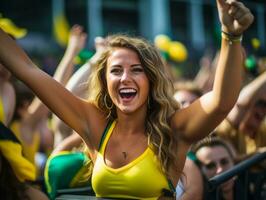 Brazilian woman celebrates his soccer teams victory AI Generative photo