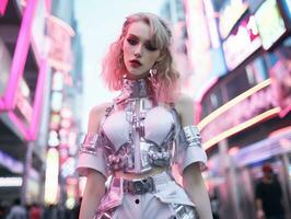 Futuristic woman in a sleek and technologically advanced suit AI Generative photo