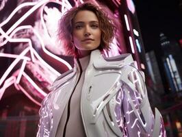 Futuristic woman in a sleek and technologically advanced suit AI Generative photo