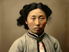 An old colored photograph of a asian woman from the early 1900s AI Generative photo