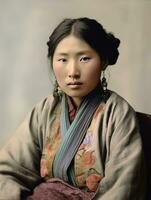 An old colored photograph of a asian woman from the early 1900s AI Generative photo