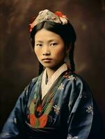 An old colored photograph of a asian woman from the early 1900s AI Generative photo