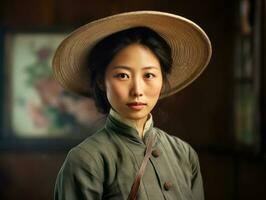 An old colored photograph of a asian woman from the early 1900s AI Generative photo