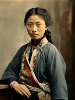 An old colored photograph of a asian woman from the early 1900s AI Generative photo