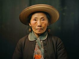 An old colored photograph of a asian woman from the early 1900s AI Generative photo