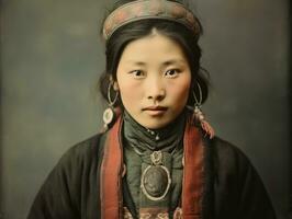 An old colored photograph of a asian woman from the early 1900s AI Generative photo