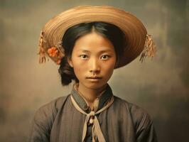 An old colored photograph of a asian woman from the early 1900s AI Generative photo