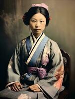 An old colored photograph of a asian woman from the early 1900s AI Generative photo