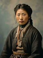 An old colored photograph of a asian woman from the early 1900s AI Generative photo