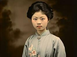 An old colored photograph of a asian woman from the early 1900s AI Generative photo