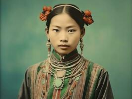 An old colored photograph of a asian woman from the early 1900s AI Generative photo