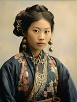 An old colored photograph of a asian woman from the early 1900s AI Generative photo