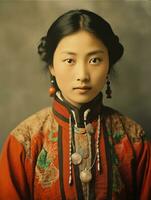 An old colored photograph of a asian woman from the early 1900s AI Generative photo