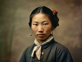 An old colored photograph of a asian woman from the early 1900s AI Generative photo