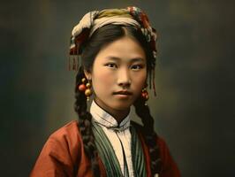 An old colored photograph of a asian woman from the early 1900s AI Generative photo