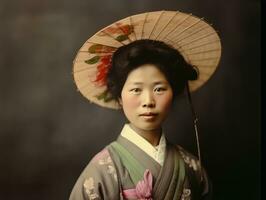 An old colored photograph of a asian woman from the early 1900s AI Generative photo