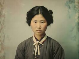 An old colored photograph of a asian woman from the early 1900s AI Generative photo