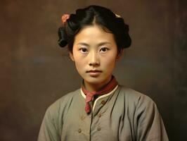 An old colored photograph of a asian woman from the early 1900s AI Generative photo