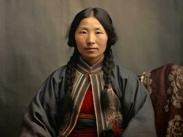 An old colored photograph of a asian woman from the early 1900s AI Generative photo